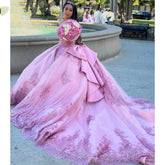 Off-Shoulder Purple Tulle Quinceanera Dress Lace Applique & Beaded Ball Gown for Sweet 16 & Princess Parties